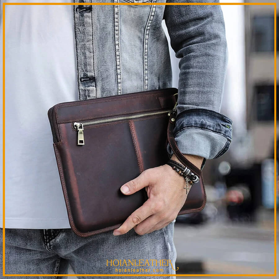 Cặp clutch đựng macbook da bò thật